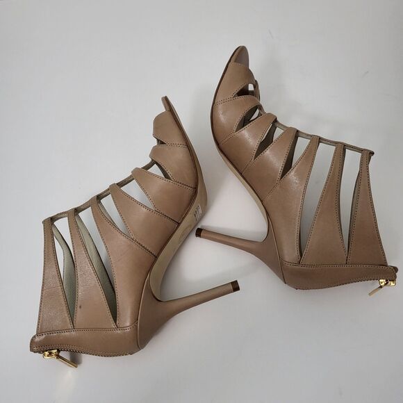 MICHAEL KORS Mavis Open Toe Sandals Womens 6 Dark Khaki Tan Stiletto Caged MK - Picture 5 of 9